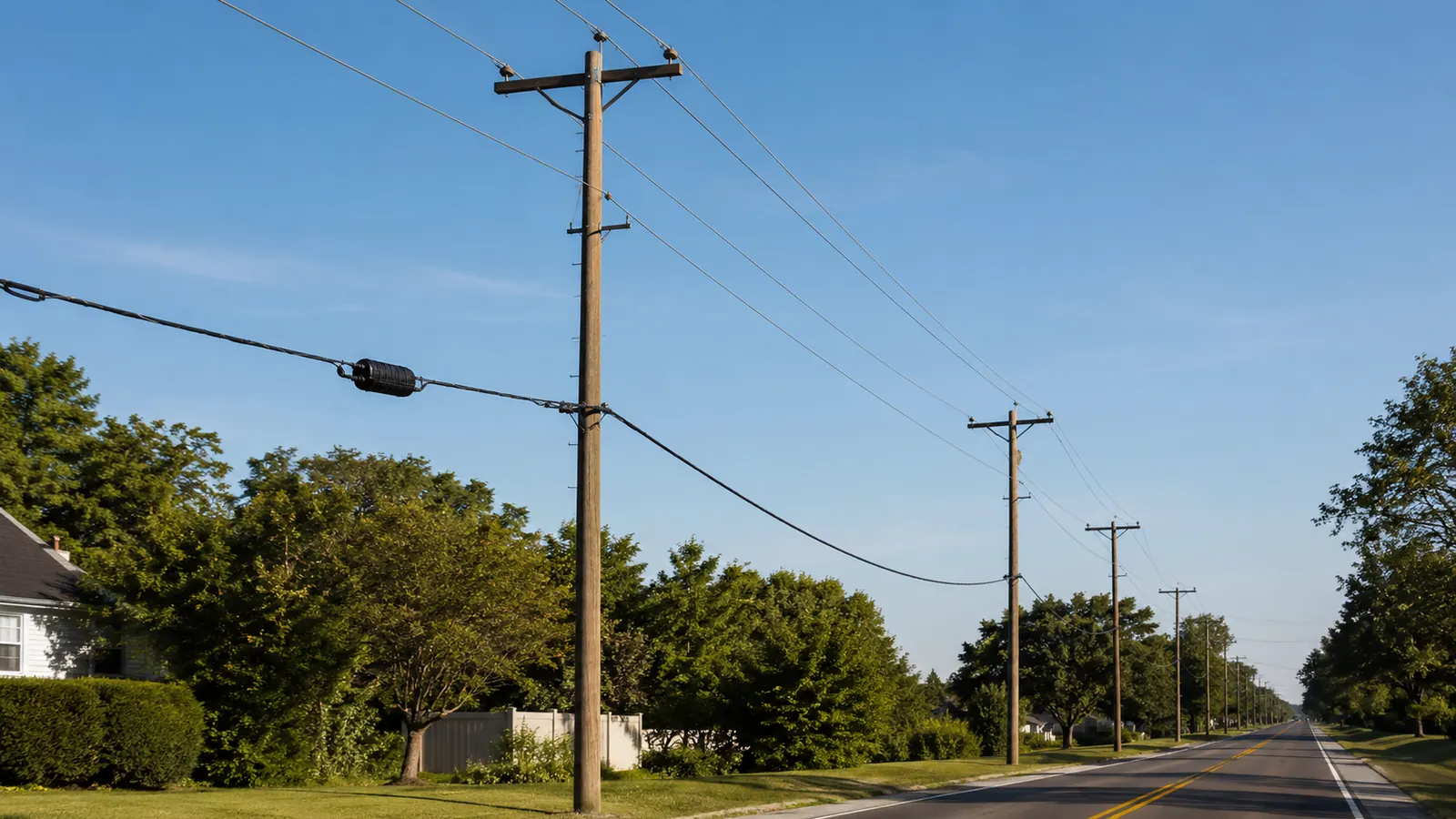 Tall distribution poles with high supply conductors and a separate lower fiber communications strand