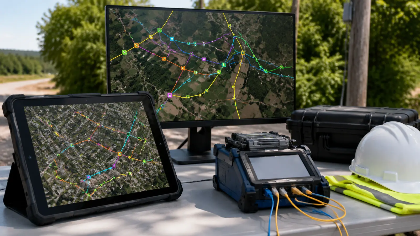 Engineer reviewing network documentation software OSP in a CAD and GIS fiber network workspace