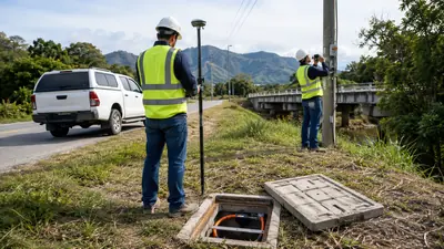 OSP survey crew recording an existing handhole and roadside utility route