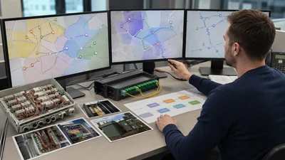 Telecommunications engineer tracing legacy copper pairs at a utility communications cabinet