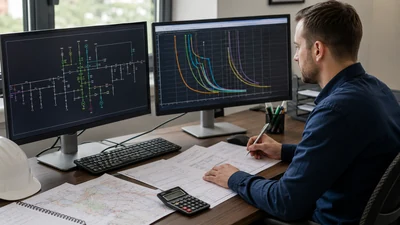 Protection engineer comparing time current curves with a utility one line diagram