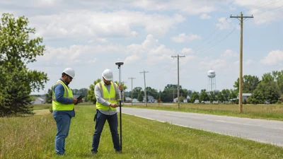 OSP engineers collecting GNSS survey data along a rural community road