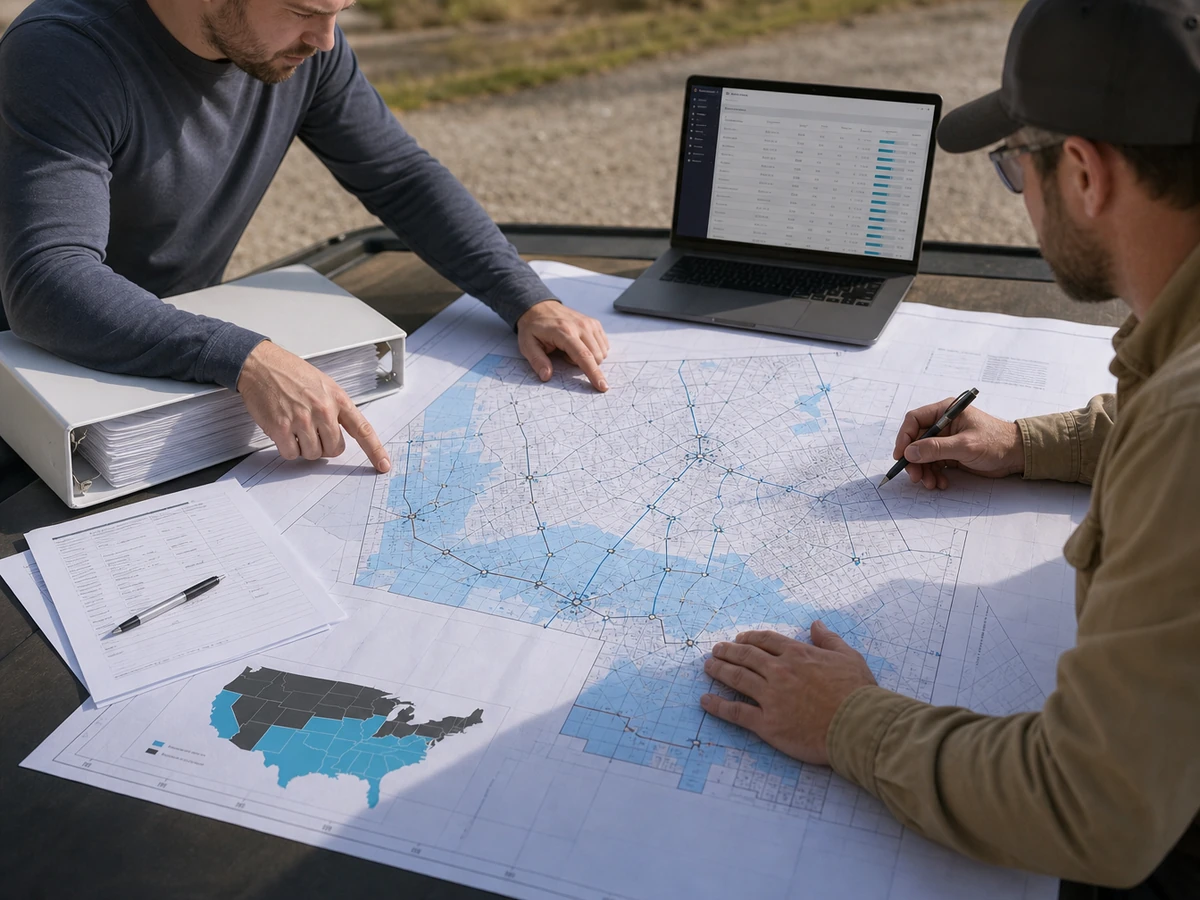 BEAD engineering team reviewing fiber high-level design maps
