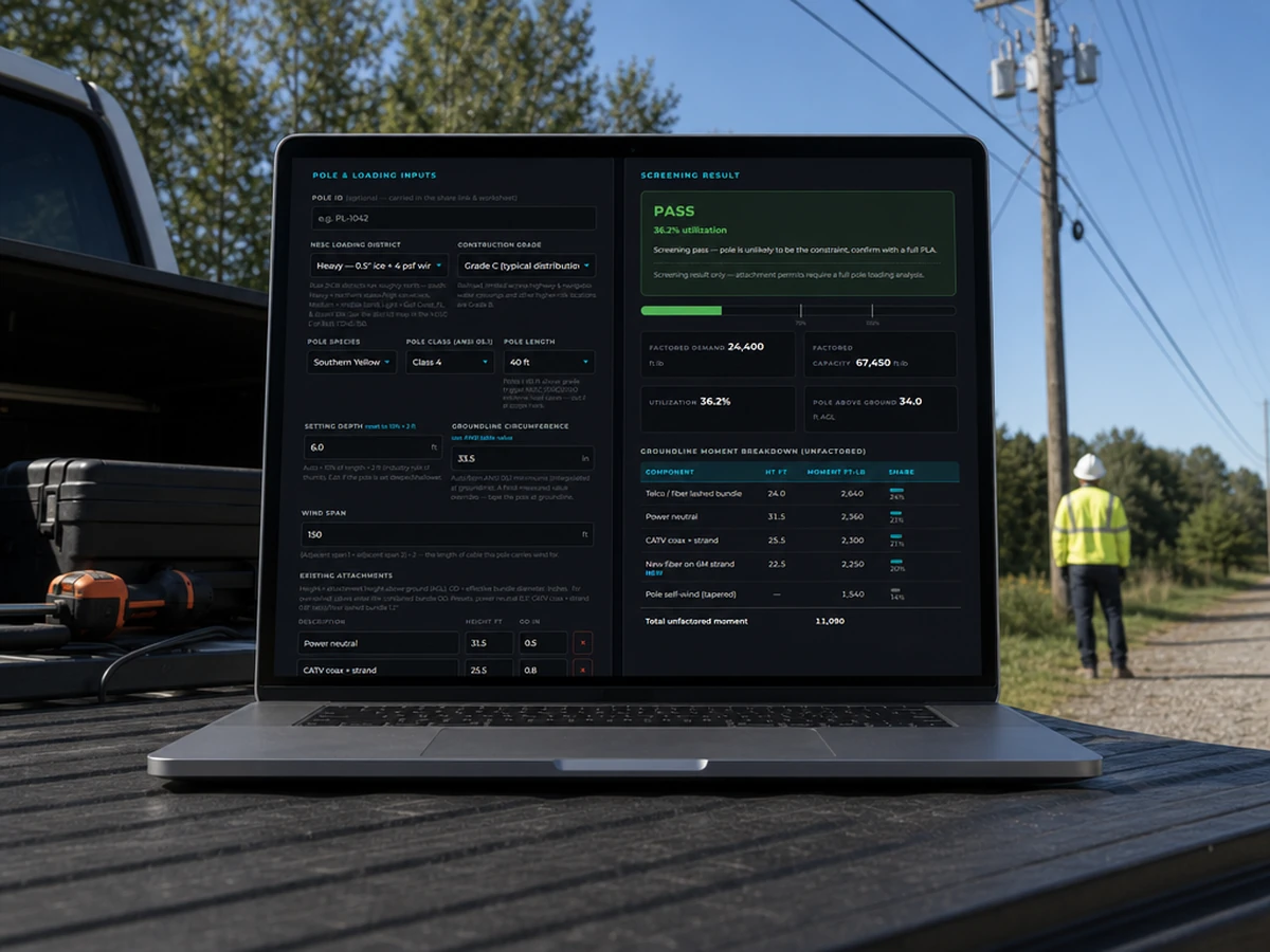 Field engineer using Draftech's free pole loading calculator